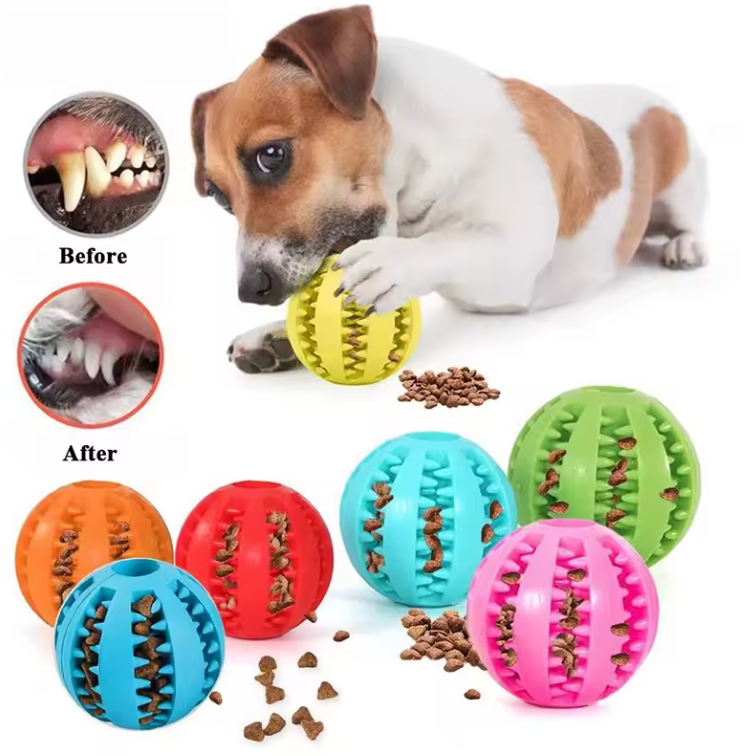 Treat Ball Toy for Small Pets - Rubber Dog Ball Toy with